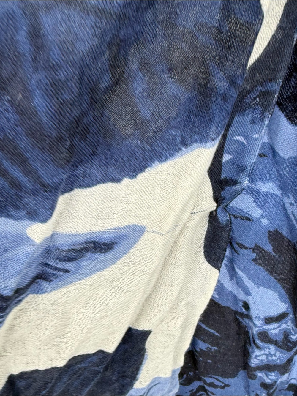 Neiman Marcus Blue Floral Lightweight Merino Wool Scarf Wrap One Size Accessory - Picture 7 of 12